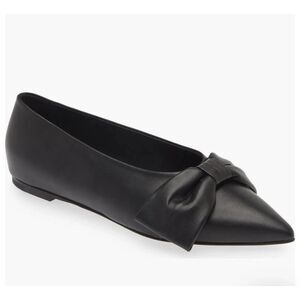 New $570 Dear Frances Bow Pointed Toe Flat In Black Leather  Size 38 US 8